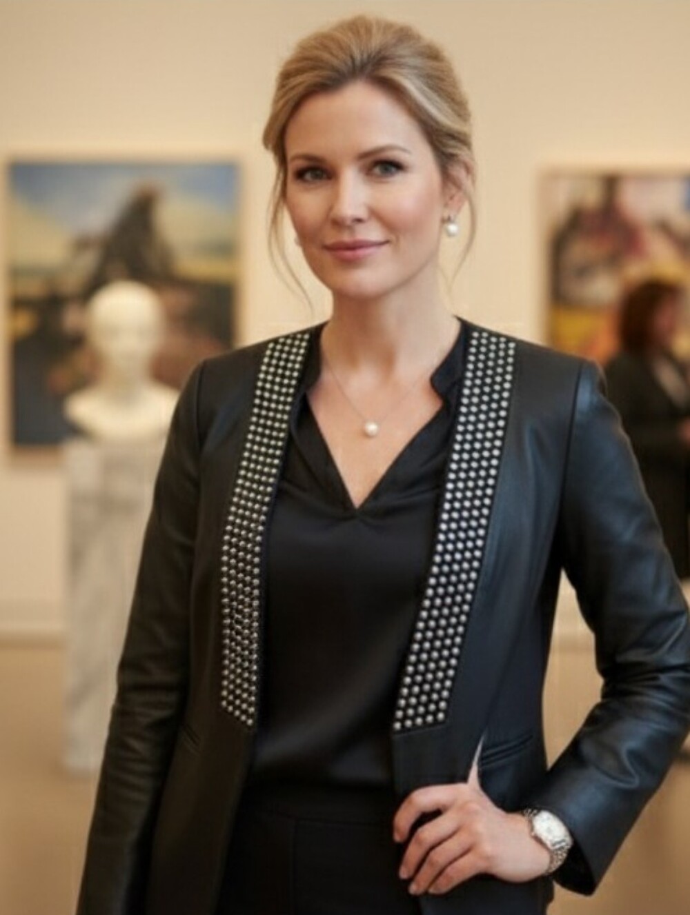 MICHAEL KORS MK Black Genuine Leather Studded Jacket - SIZE S